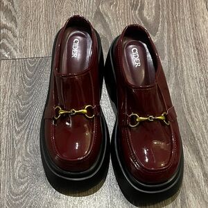 Cider Women's Burgundy Loafers with Gold Accent